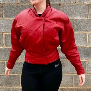 Vintage‎ 80s Red Leather Biker Jacket